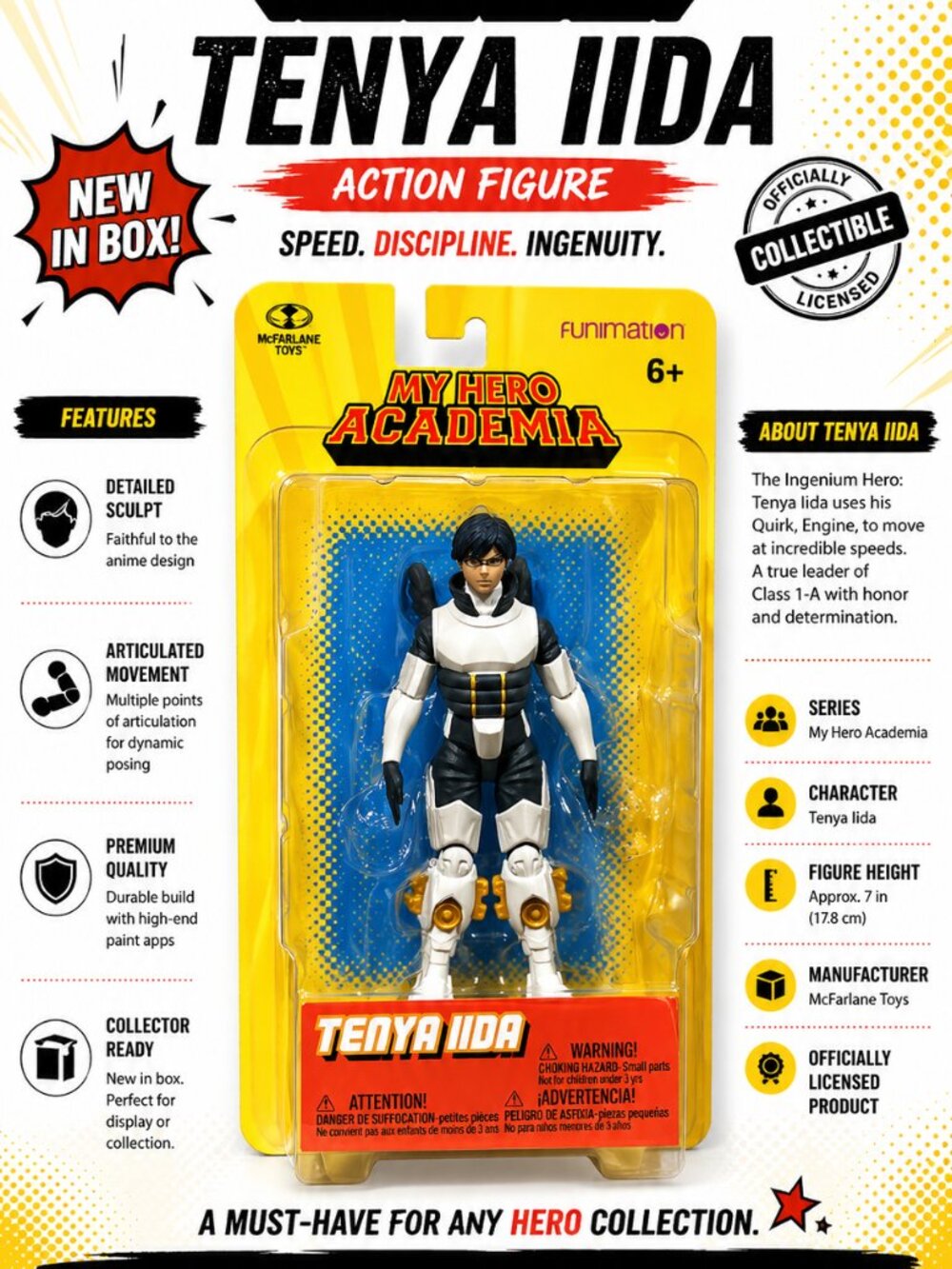 Tenya Iida Action Figure – My Hero Academia McFarlane Toys (New in Box)